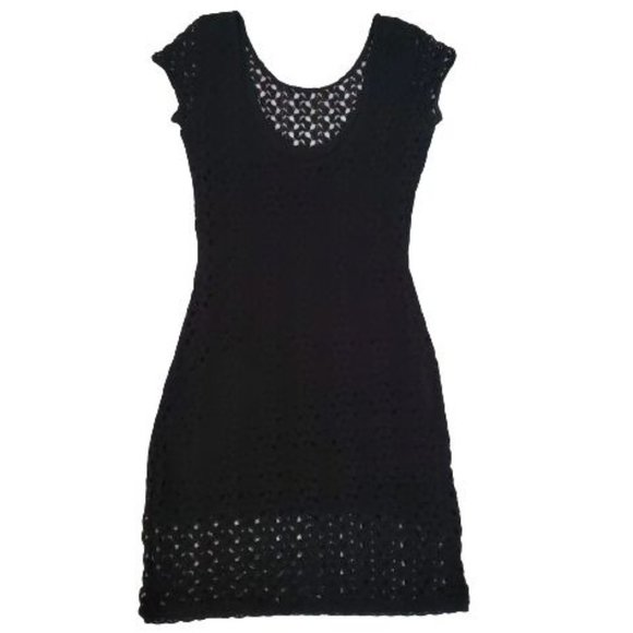 Free People Women's Black Eyelet Lace Crochet Cap Sleeve Bodycon Dress Size SP - Picture 5 of 13